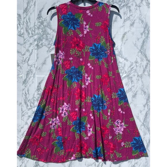 Style & Co. Sleeveless Floral Print Flip Flop Dress In Magenta With Blue & Pink - Picture 2 of 7